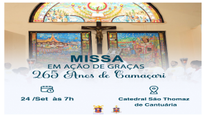 Missa em ação de graças pelo aniversário de Camaçari será celebrada no domingo (24)