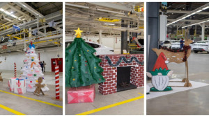 É Natal na BYD: colaboradores usam materiais recicláveis em decoração natalina na fábrica de Camaçari