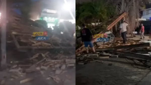 Estrutura de quiosque desmorona em praça de Porto de Sauipe