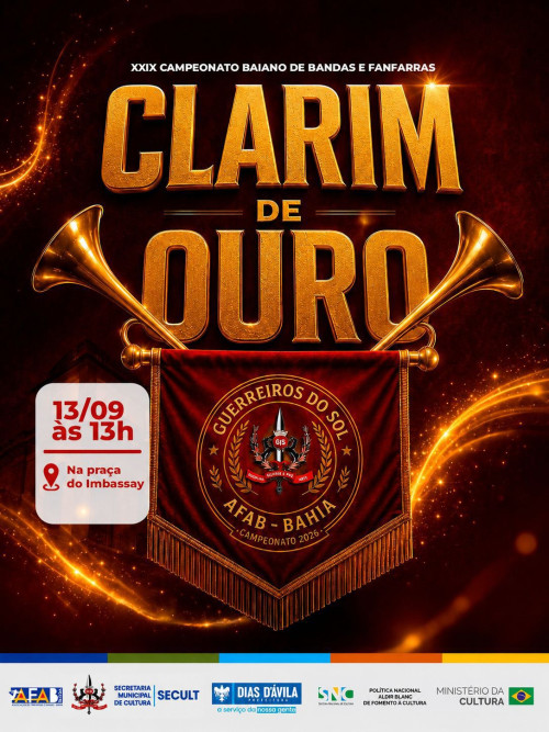 A tradição, a música e a emoção das bandas e fanfarras vão tomar conta da Praça do Imbassay com o Clarim de Ouro